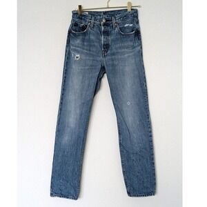 Levi's 501 Original Fit Jeans Women 25 Blue Straight Leg High Rise Distressed